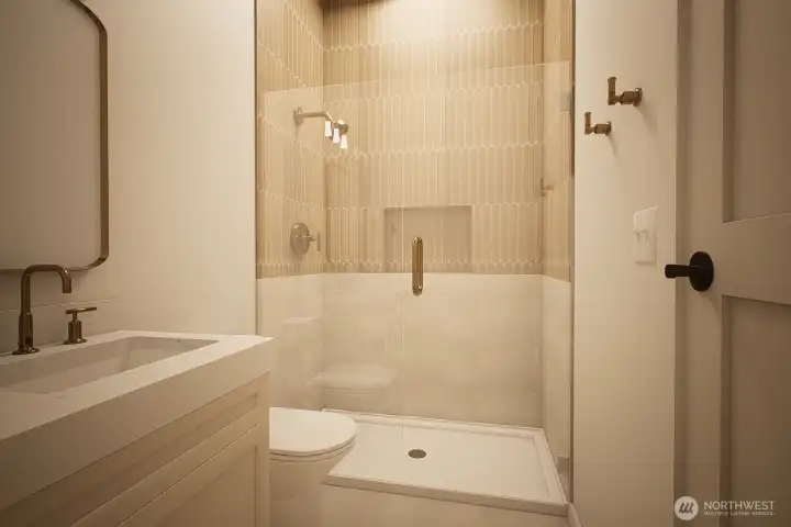 Professional rendering of guest ensuite bath.
