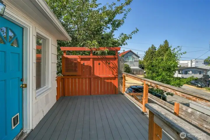 Flow right out of the kitchen to a private deck ready for a BBQ, table, and chairs. Flow right out of the kitchen to a private deck ready for a BBQ, table, and chairs.