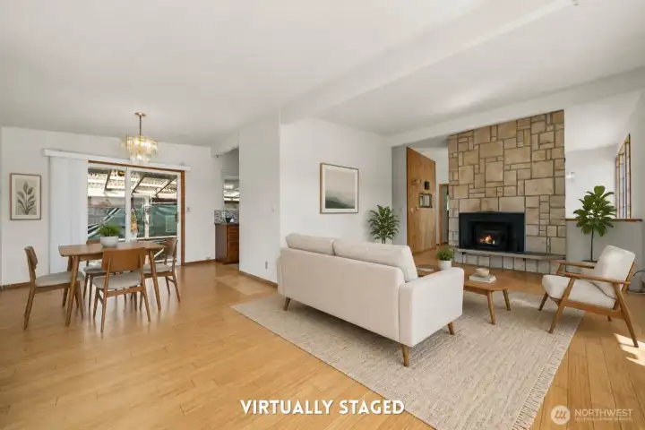 Wood Burning fireplace and dining area Wood Burning fireplace and dining area