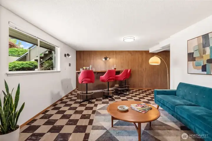 Lowest level rec room virtually staged