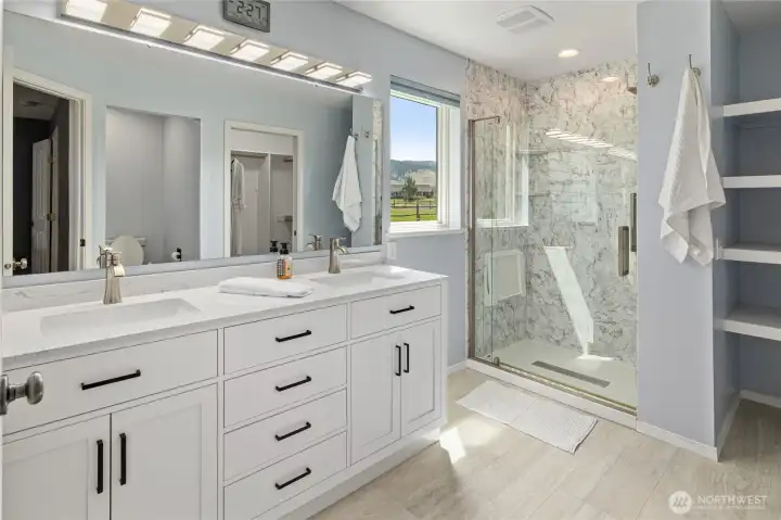 Primary bathroom with closet attached