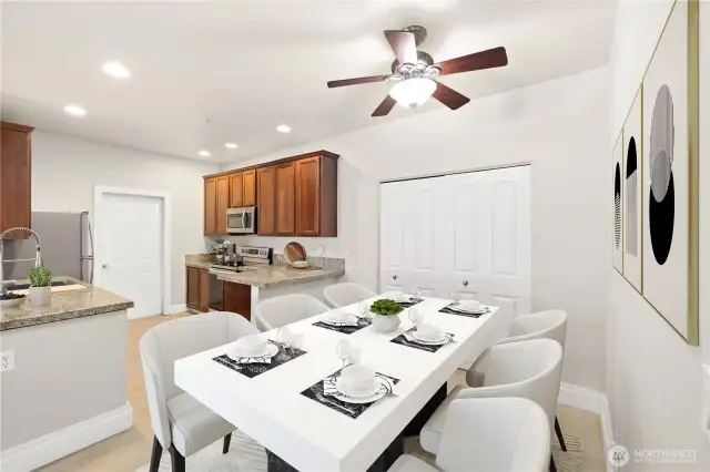 with conveniently located washer and dryer but tucked away behind the closet doors. (Virtual Staging)