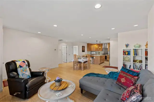 Another view of the open concept living, dining and kitchen