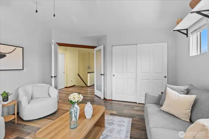 Looking back toward the double doors entering the second bedroom/bonus room.