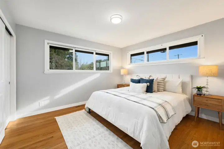 Corner windows for this main floor primary bedroom (1/3 on the main floor).