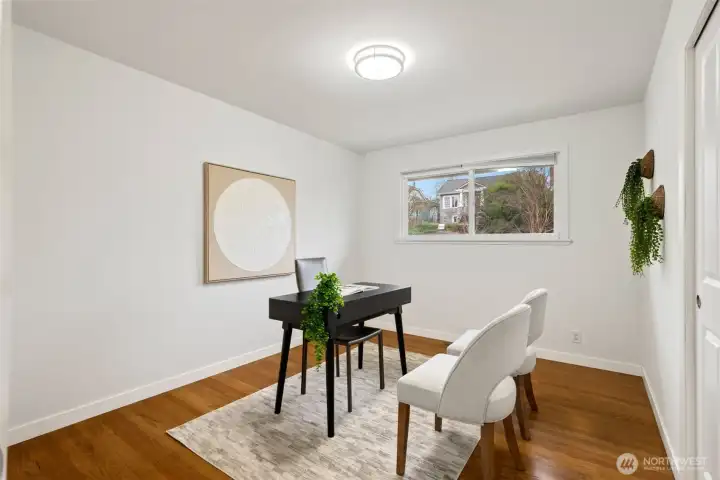 Main floor bedroom; two of three bedrooms on the main floor.