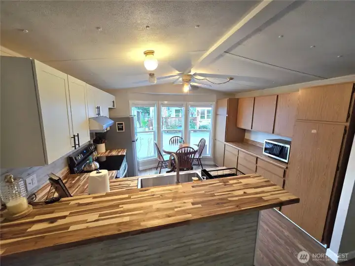 Eating bar with space for bar stools.