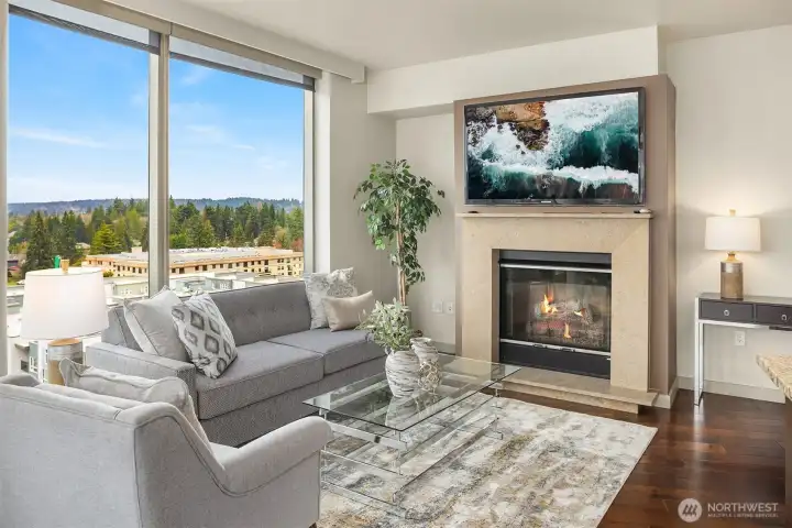 Gather around the cozy 2-sided gas fireplace on cool evenings.