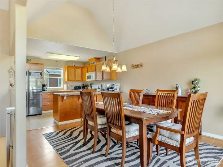 Dining area overlooking the kitchen and living room.