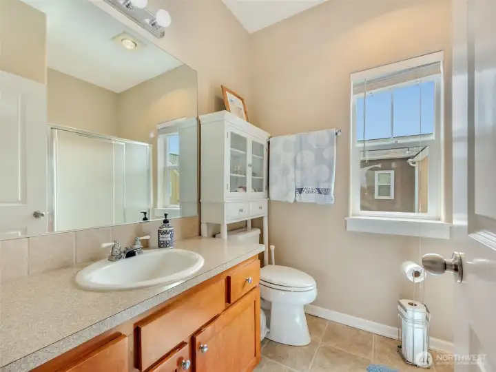 3/4 bath with shower upstairs