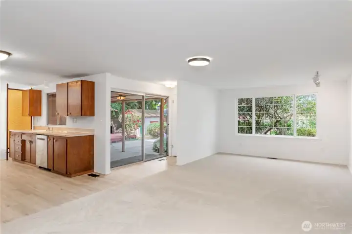 kitchen and family room