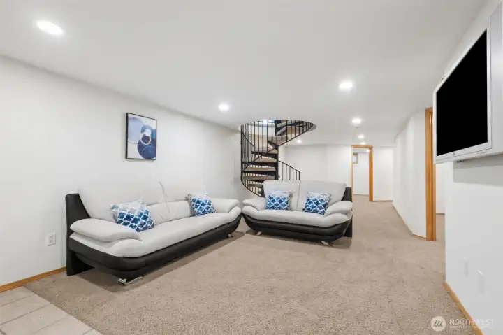 Living room lower level (Behind is a door to covered patio)