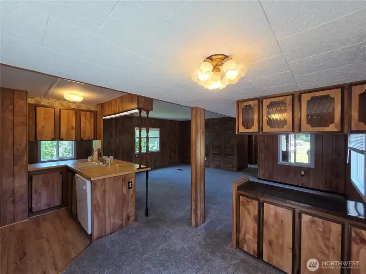 Built in hutch and buffet between living room and kitchen