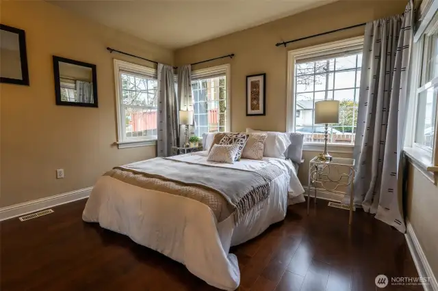 Light, bright primary bedroom on the main level