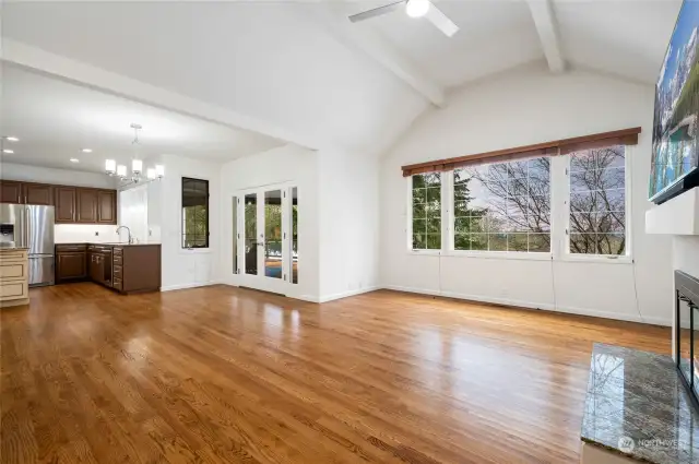 Family room, casual eating area and kitchen.