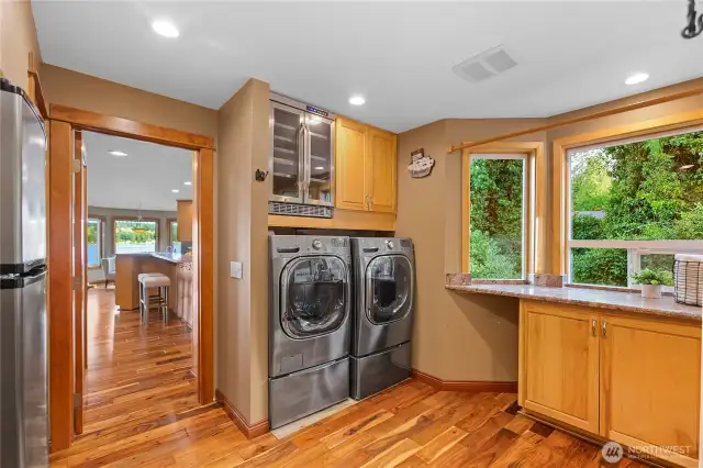 Laundry off Kitchen with Wine fridge, extra beverage fridge and pantry to the left
