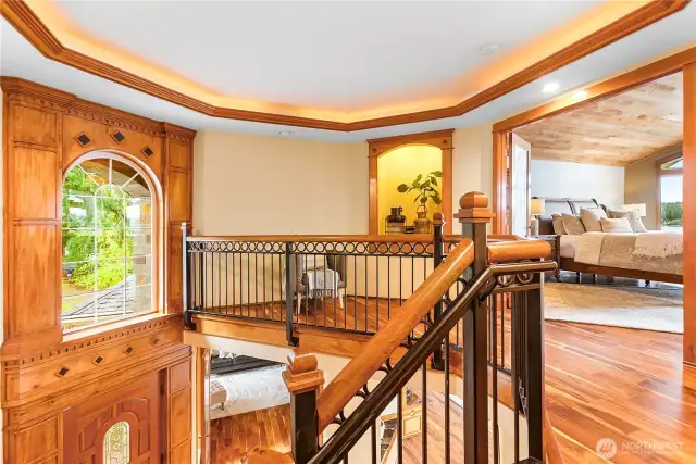 Primary suite completely private from the rest of the house. Niches for your treasurers, coved ceiling custom woodworking
