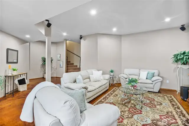 Lower level has heated concrete floors and huge family room with pool table