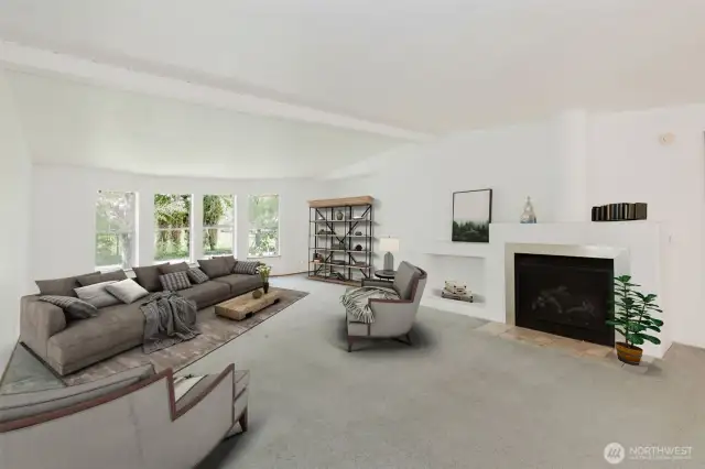 Just off the living room, a spacious great room forms an L-shape with the dining area and kitchen, creating a seamless and inviting layout for everyday living and entertaining. Virtually Staged.