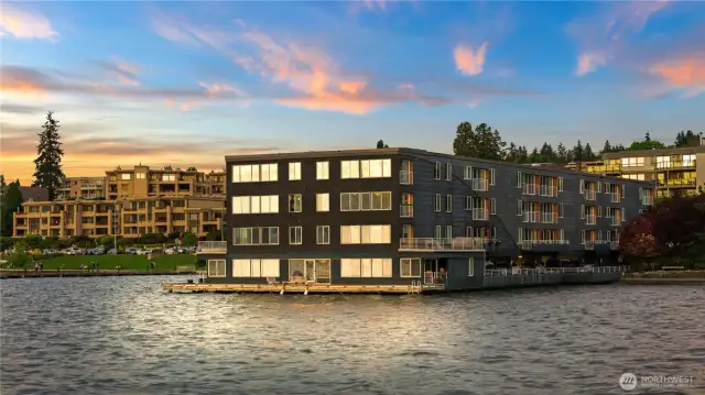 The ultimate in waterfront living at 733 Lakeside! Unit #312 is the penthouse corner unit at the top left of the building from this viewpoint.
