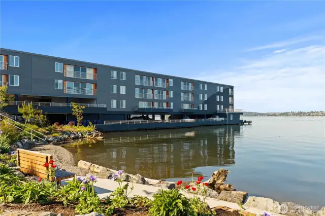 733 Lakeside is conveniently located on Lake St S and extends over the lake. This is the view from the David Brink Park next door.