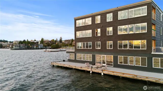 The ultimate in waterfront living at 733 Lakeside! Unit #312 is the penthouse corner unit at the top left of the building from this viewpoint.