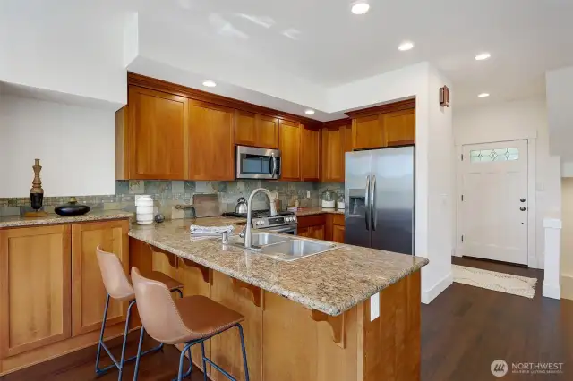 Enormous kitchen counter space and storage.