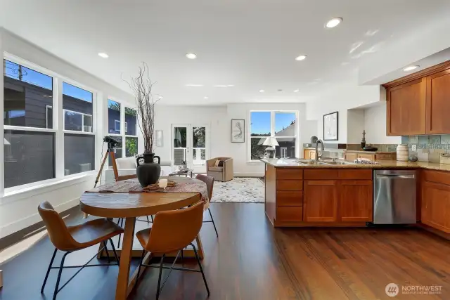 Large windows throughout with views West.