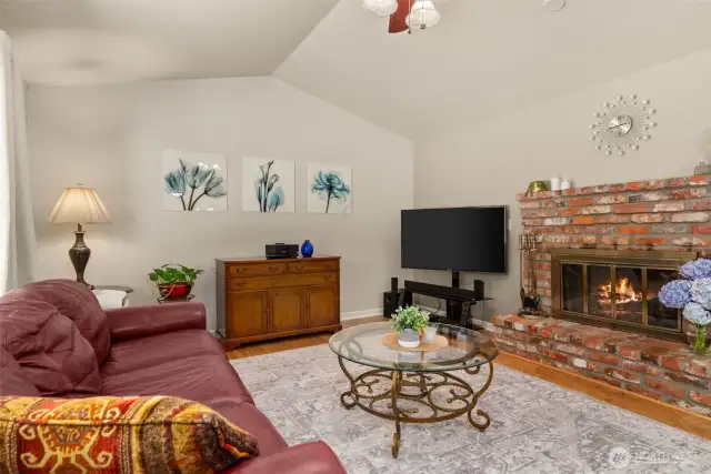 Cozy living room with access to backyard.