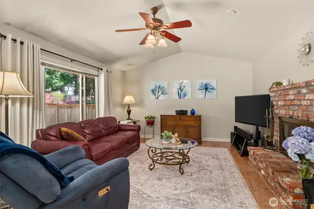 Open concept living room flows into the kitchen