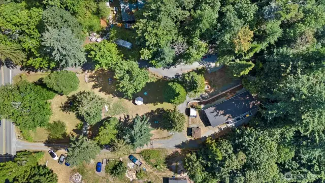 Drone view of the home and land