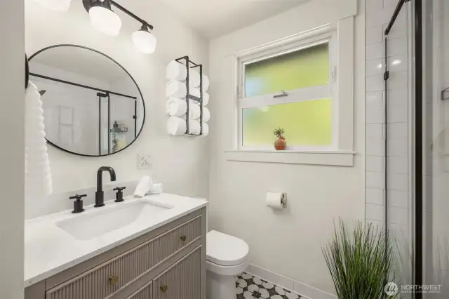 Updated bathroom with 3/4 shower