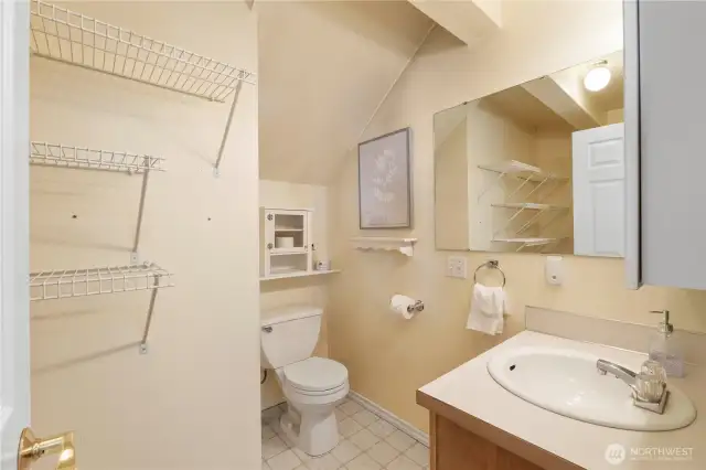 This half bathroom is perfect for guests.