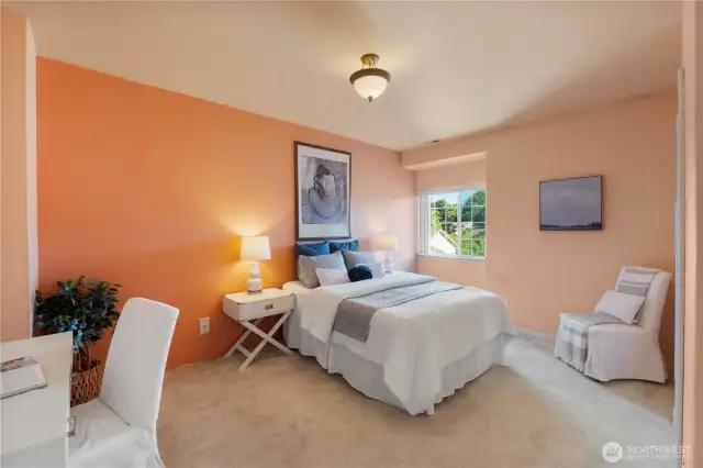 This room is bigger than it looks! Plenty of room for a king sized bed and all of your bedroom furniture.