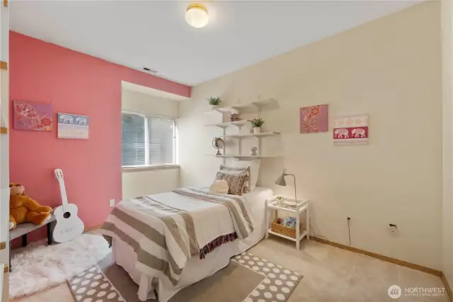 The secondary bedroom is large as well. Plenty of space for anyone with multiple possible uses.