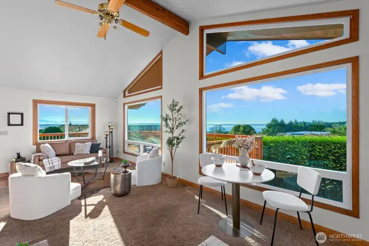 Wood Beamed, Vaulted Ceilings.