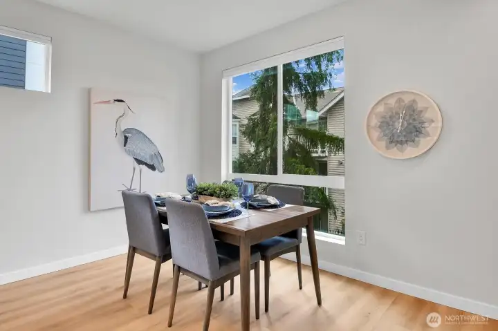 The spacious dining room can easily accommodate large gatherings.