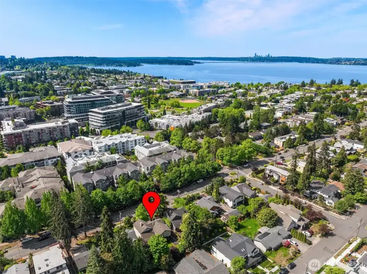 Two blocks from playground, tennis courts, baseball field, library, city pool, QFC/PCC, shopping, transit, elementary school, and restaurants. Then only two more blocks, short stroll, to the gorgeous Kirkland waterfront and marina. Incredible location!