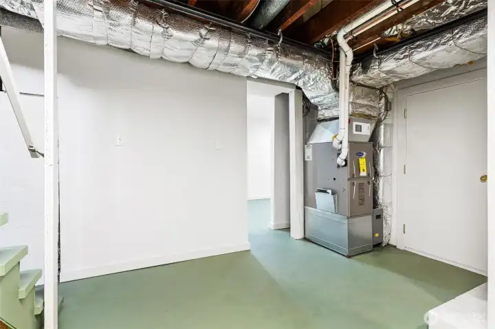 The basement throughout has high ceilings.
