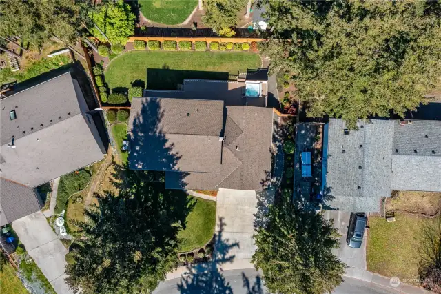 Birds eye view of the property. This house has a high-end 50 year roof.