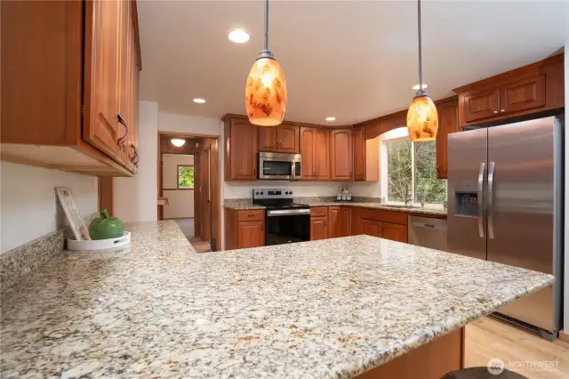 Lots of counter space makes for ease of culinary activity in the kitchen!