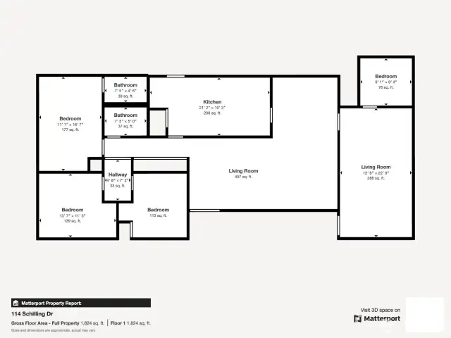 Three full bedrooms and a smaller bedroom/office are attached to the living room. With over 1,800 square feet, this home is perfect for many to live here.