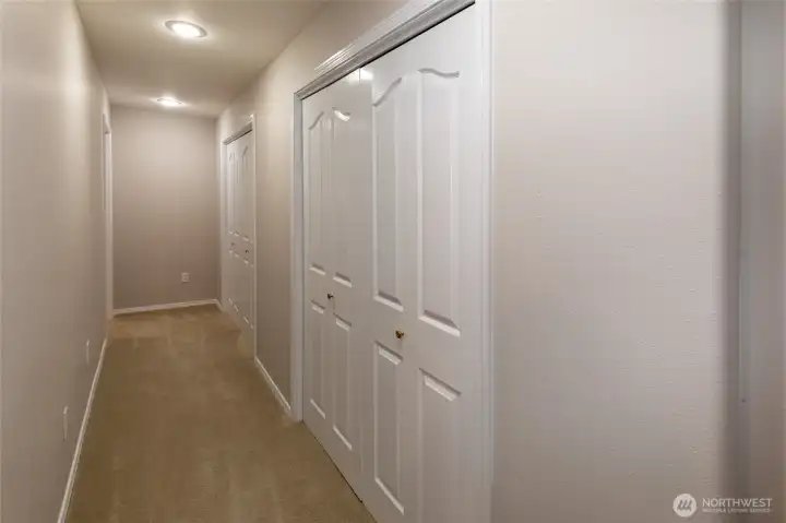 Lower level hallway, great accessible storage