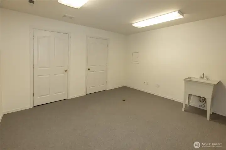 Lower level storage, or maybe a great hobby room