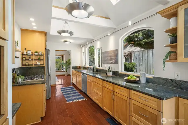 Skylights and multiple north facing windows.