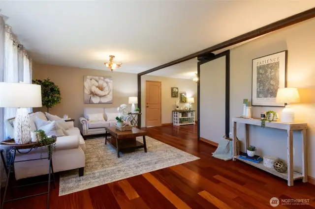 Rich Brazilian Cherry hardwoods enhance the warm, inviting feel of the main living area—perfect for everyday living and entertaining.