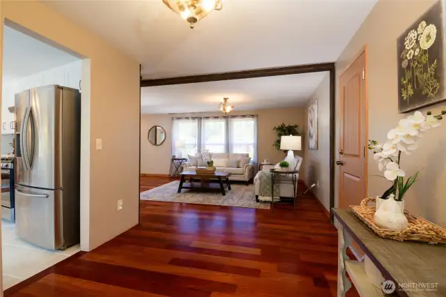 Set up a piano, guitar stand, or music corner for easy access to your instruments in a naturally central location.