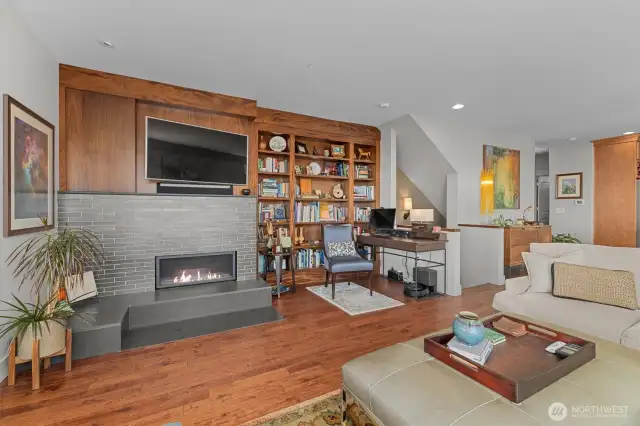 Built ins with gas fireplace.
