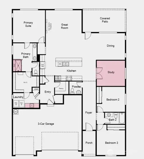 Floorplan Rendering - Options: Study and Deluxe Shower at Primary Bath
