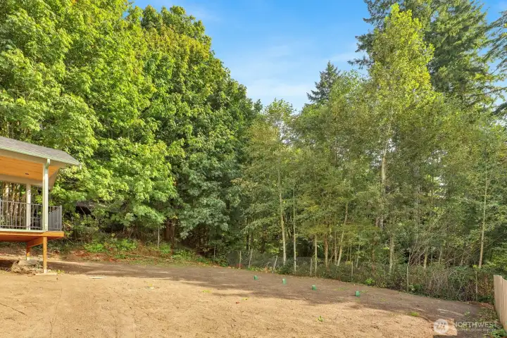 Back yard. You Will Love Entertaining on this Great Lot, with Nature and Mt. Views